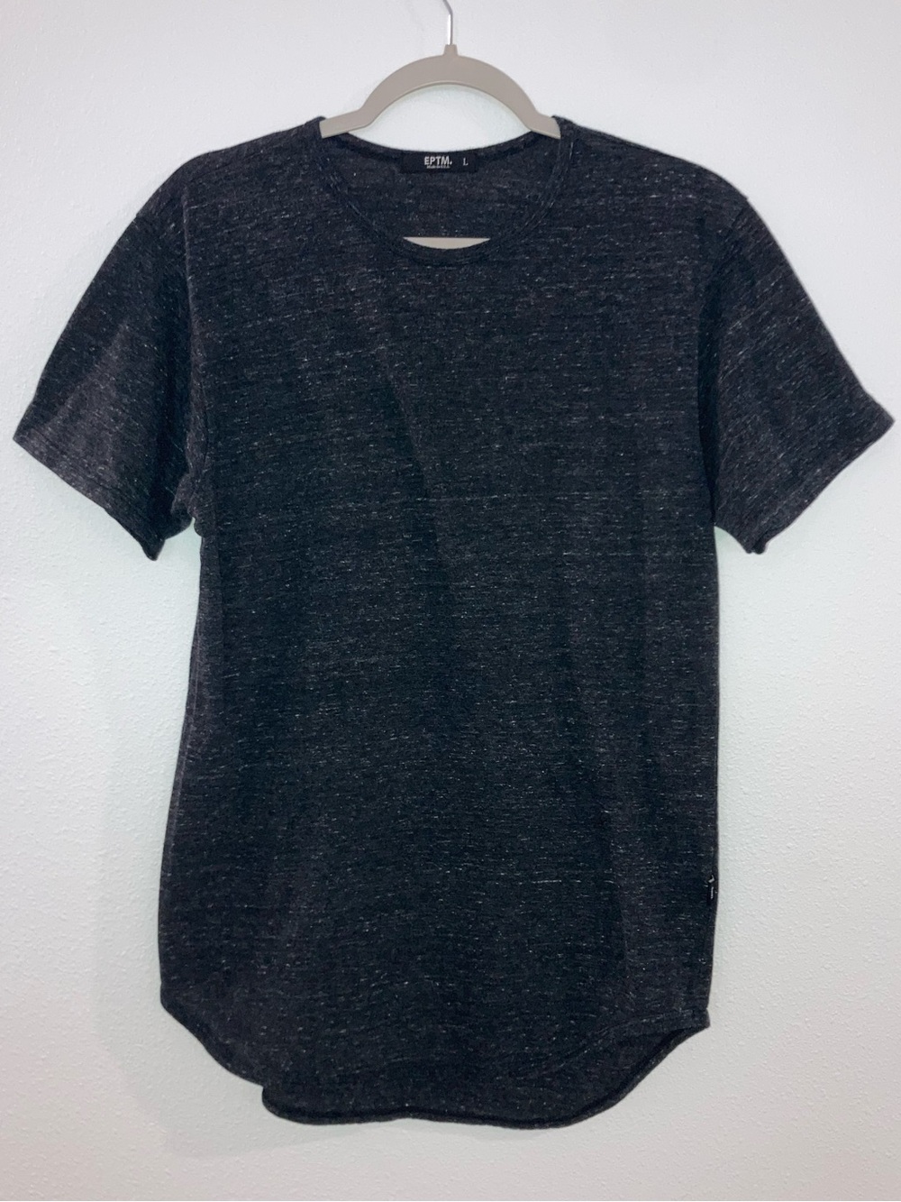 EPTM Longline T-Shirt Men's Large Marled Black Curved Hem Made in USA